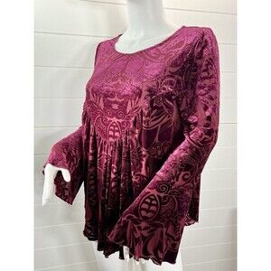 Womens Medium Velvet Burnout Witchy Sleeve Babydoll WhimsyGoth Top Red Fairy